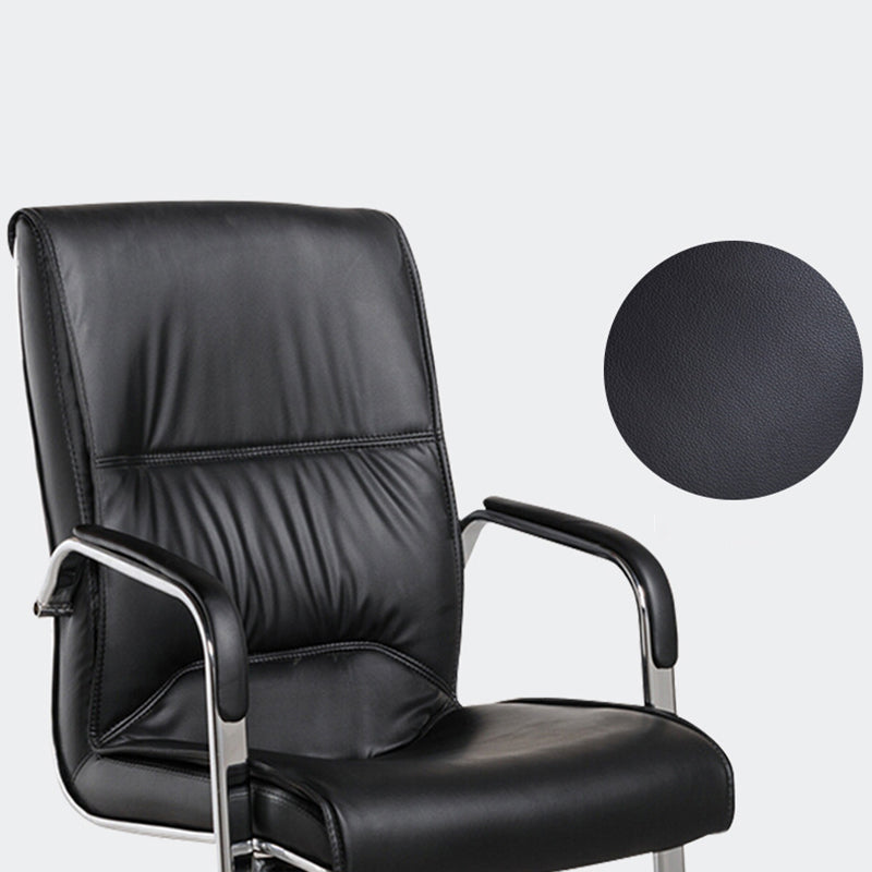 Modern Style Office Chair Black Leather No Wheels Fixed Arm Chair Clearhalo 'furn' 'furn_office_chair' 'Furniture' 'Office Chairs' 'Office Furniture' 'office_chair' 7365184