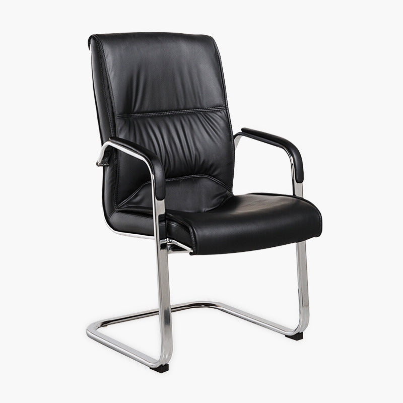 Modern Style Office Chair Black Leather No Wheels Fixed Arm Chair Clearhalo 'furn' 'furn_office_chair' 'Furniture' 'Office Chairs' 'Office Furniture' 'office_chair' 7365187