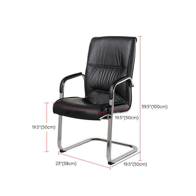 Modern Style Office Chair Black Leather No Wheels Fixed Arm Chair Clearhalo 'furn' 'furn_office_chair' 'Furniture' 'Office Chairs' 'Office Furniture' 'office_chair' 7365189