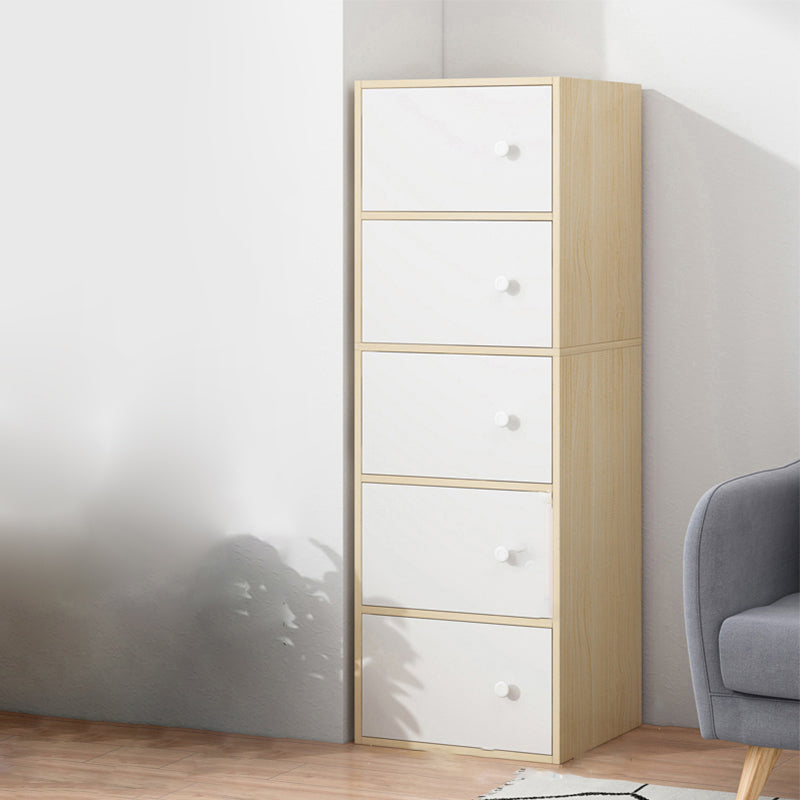 Contemporary Manufactured Wood Accent Cabinet Rectangle Knobs Accent Cabinet 16"L x 12"W x 50"H Natural Wood White Clearhalo 'Cabinets & Chests' 'cabinets_chests' 'furn' 'furn_cabinets_chests' 'Furniture' 'Living Room Furniture' 7365469