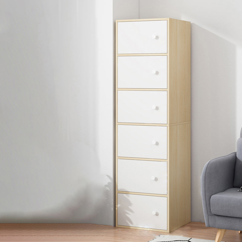 Contemporary Manufactured Wood Accent Cabinet Rectangle Knobs Accent Cabinet 16"L x 12"W x 60"H Natural Wood White Clearhalo 'Cabinets & Chests' 'cabinets_chests' 'furn' 'furn_cabinets_chests' 'Furniture' 'Living Room Furniture' 7365473