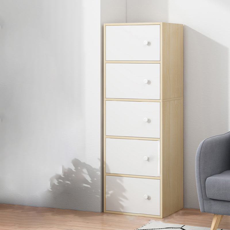 Contemporary Manufactured Wood Accent Cabinet Rectangle Knobs Accent Cabinet 16"L x 9"W x 50"H Natural Wood White Clearhalo 'Cabinets & Chests' 'cabinets_chests' 'furn' 'furn_cabinets_chests' 'Furniture' 'Living Room Furniture' 7365481