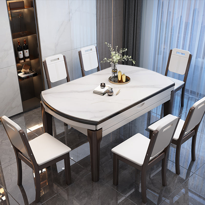Moderne Stil Steinmöbel Set 7 Stücke runde Form Dinette Tisch mit armlosen Stuhl