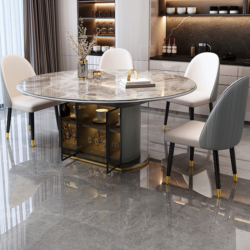 Hochglänzende graue Ess -Set mit weißen Stühlen 1/5/7 Stück Steinkühlung Set für Küche