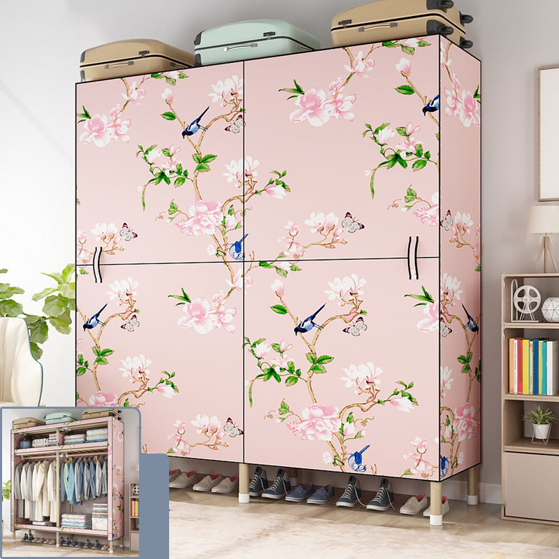 Modern Style Metal Frame Wardrobe Foldable Wardrobe with Garment Rod