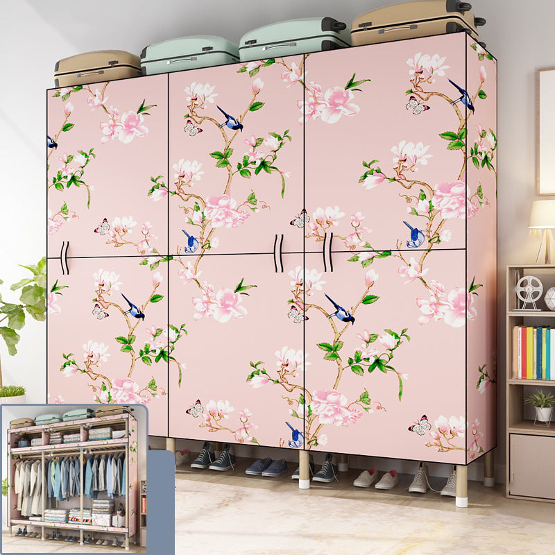 Modern Style Metal Frame Wardrobe Foldable Wardrobe with Garment Rod