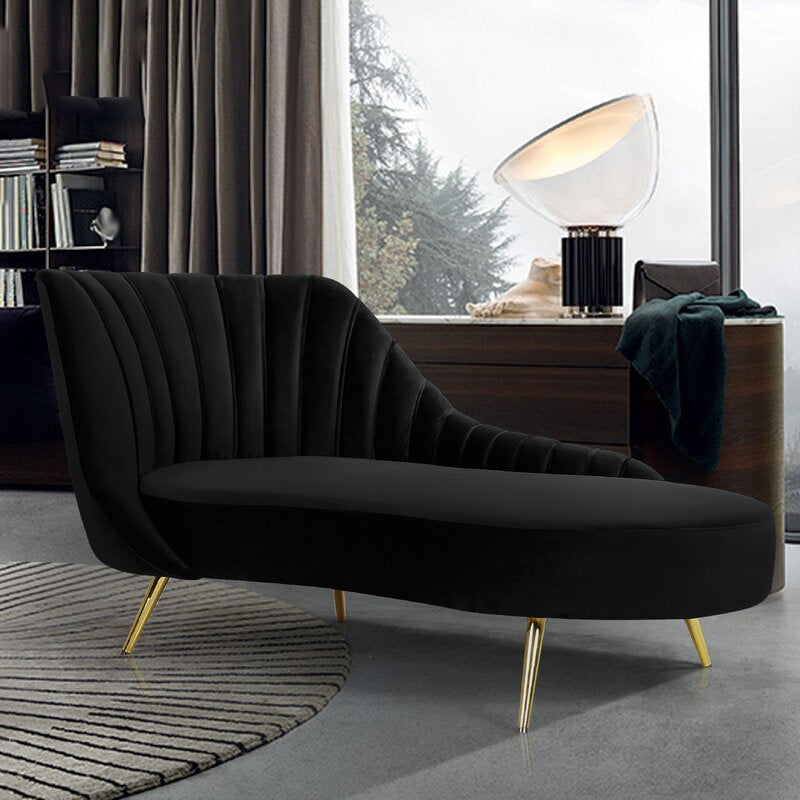 Contemporary Flannel Chaise One Armed Lounge Chair for Living Room Black Clearhalo 'Chairs & Seating' 'Chaise Lounge' 'chaise_lounge' 'furn' 'furn_chaise_lounge' 'Furniture' 'Living Room Furniture' 7367391