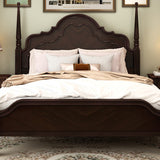 Mid-Century Modern Standard Bed Pine Wood Panel Bed with Headboard