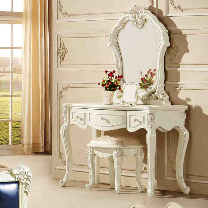 Victorian Solid Wood Vanity Dressing Table with Drawers Mirrored Makeup Vanit