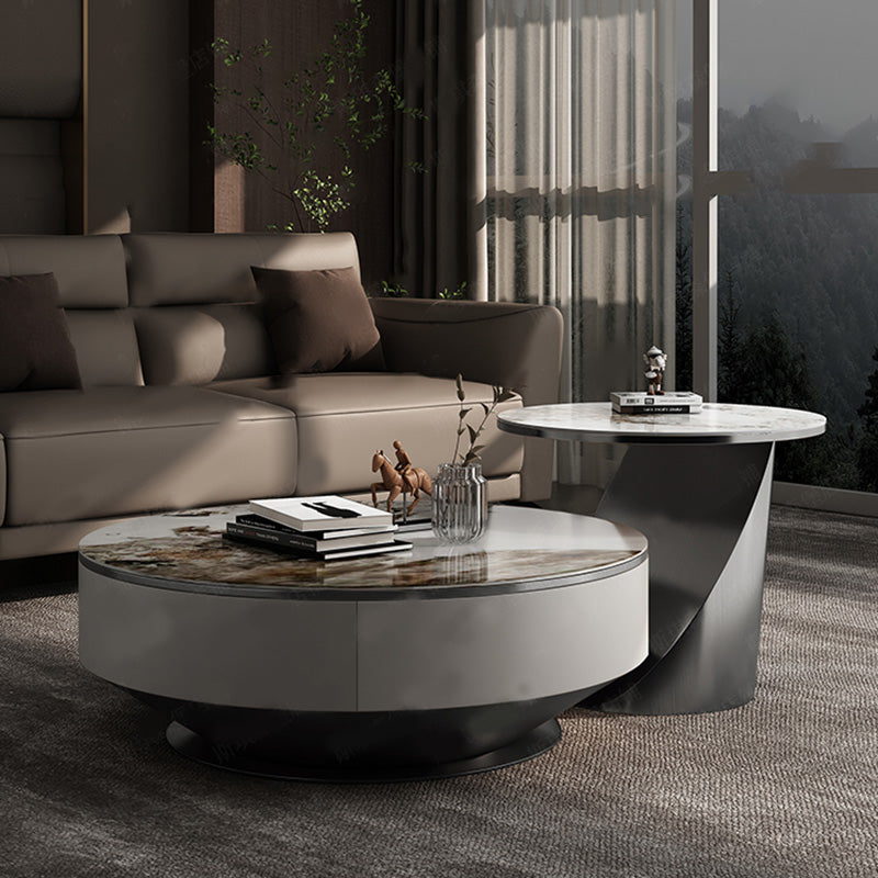 Glam Nesting Coffee Table Set Pedestal Coffee Table with Storage Drawers Marble Black Clearhalo 'Coffee & Accent Tables' 'Coffee Tables' 'coffee_tables' 'furn' 'furn_coffee_tables' 'Furniture' 'Living Room Furniture' 7368191