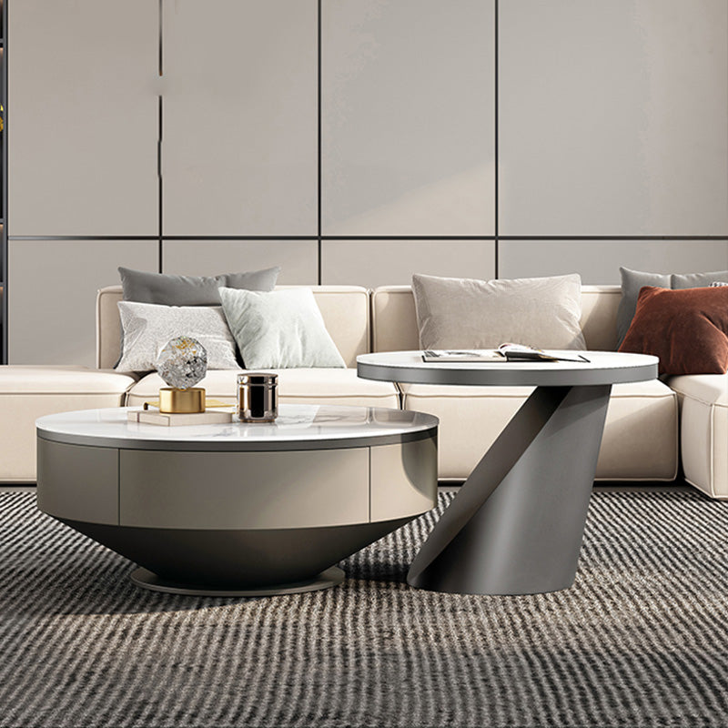Glam Nesting Coffee Table Set Pedestal Coffee Table with Storage Drawers White Black Clearhalo 'Coffee & Accent Tables' 'Coffee Tables' 'coffee_tables' 'furn' 'furn_coffee_tables' 'Furniture' 'Living Room Furniture' 7368192