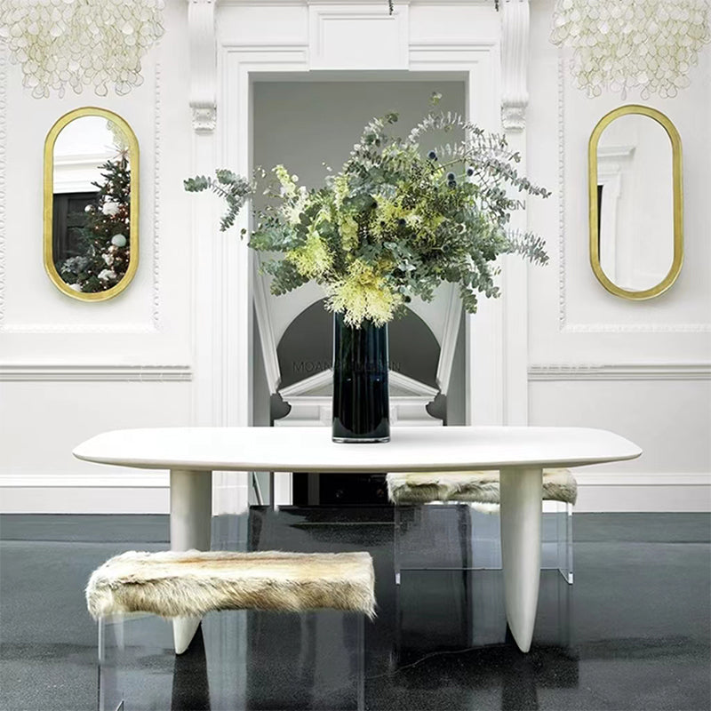 Rectangle White Indoor Dining Table Modern Dinette Table with Double Pedestal Clearhalo 'Dining Tables & Seating' 'Dining Tables' 'dining_table' 'furn' 'furn_dining_table' 'Furniture' 'Kitchen & Dining Furniture' 7369029