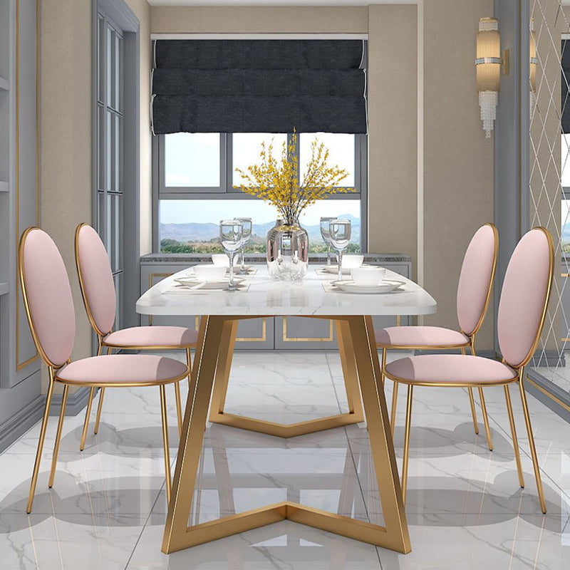 White - Gold Dining Room Dinner Kitchen Table Rectangle Dining Table