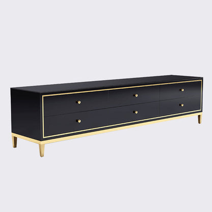 Glass Media Console Glam Media Console TV Stand with Drawers Black Clearhalo 'furn' 'furn_tv_stands_entertainment_centers' 'Furniture' 'Living Room Furniture' 'TV Stands & Entertainment Centers' 'TV Stands & Media Storage Furniture' 'tv_stands_entertainment_centers' 7369136