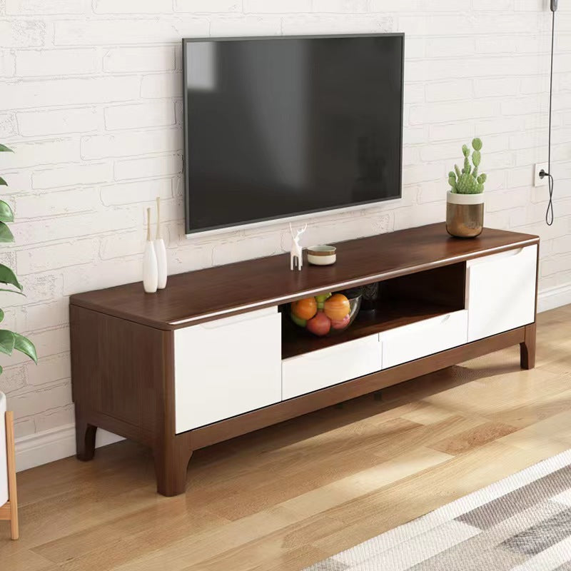 Scandinavian Media Console Solid Wood TV Console with Drawers Walnut White Clearhalo 'furn' 'furn_tv_stands_entertainment_centers' 'Furniture' 'Living Room Furniture' 'TV Stands & Entertainment Centers' 'TV Stands & Media Storage Furniture' 'tv_stands_entertainment_centers' 7369158
