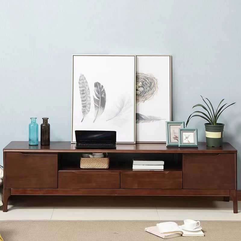 Scandinavian Media Console Solid Wood TV Console with Drawers Nut-Brown Clearhalo 'furn' 'furn_tv_stands_entertainment_centers' 'Furniture' 'Living Room Furniture' 'TV Stands & Entertainment Centers' 'TV Stands & Media Storage Furniture' 'tv_stands_entertainment_centers' 7369159