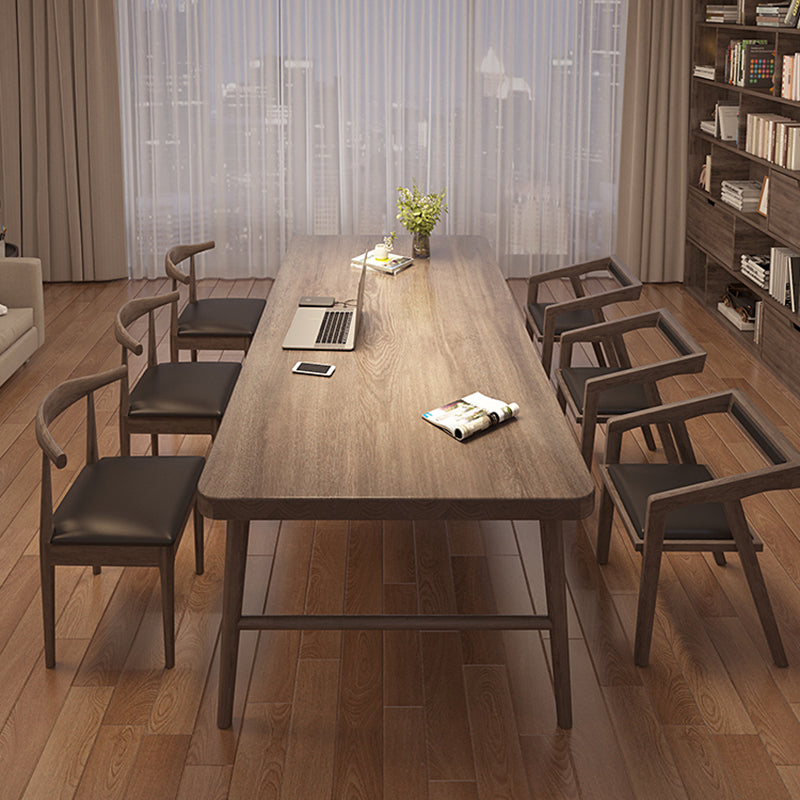 Scrivania di scrittura rettangolare in stile moderno 29.53 "scrivania in legno massello alto con base a forma di H