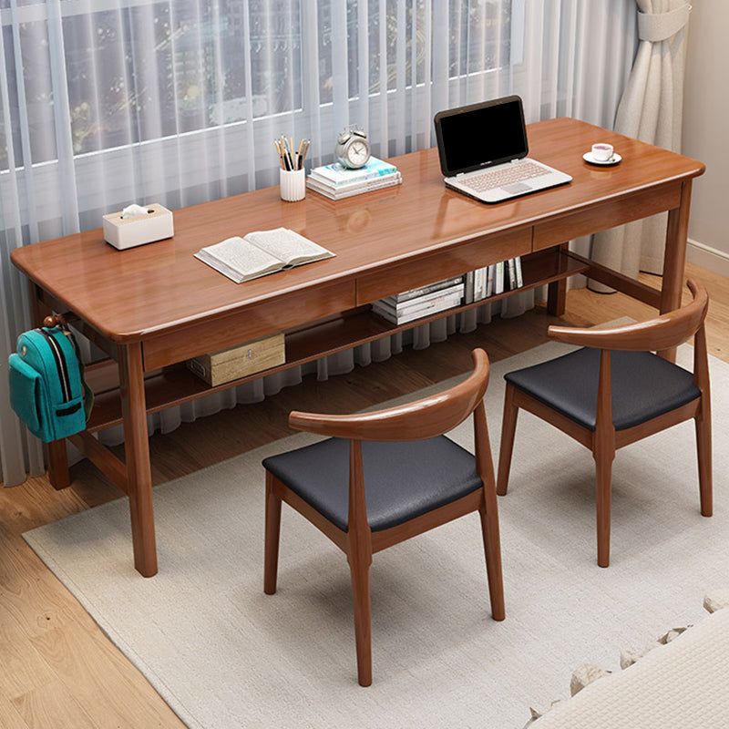 Modern 3 Drawers Writing Desk Rectangle 23.62" Wide Office Desk with 1 Shelf 70.9"L x 23.6"W x 29.5"H Walnut Clearhalo 'furn' 'furn_office_desk' 'Furniture' 'Office Desks' 'Office Furniture' 'office_desk' 7369324
