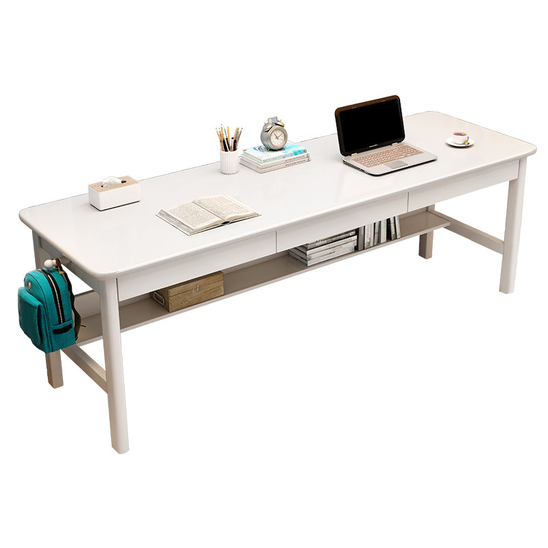 Modern 3 Drawers Writing Desk Rectangle 23.62" Wide Office Desk with 1 Shelf 63"L x 23.6"W x 29.5"H White Clearhalo 'furn' 'furn_office_desk' 'Furniture' 'Office Desks' 'Office Furniture' 'office_desk' 7369326