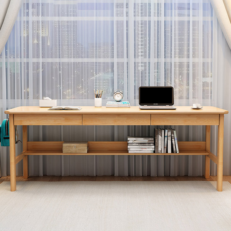 Modern 3 Drawers Writing Desk Rectangle 23.62" Wide Office Desk with 1 Shelf 70.9"L x 23.6"W x 29.5"H Natural Clearhalo 'furn' 'furn_office_desk' 'Furniture' 'Office Desks' 'Office Furniture' 'office_desk' 7369330