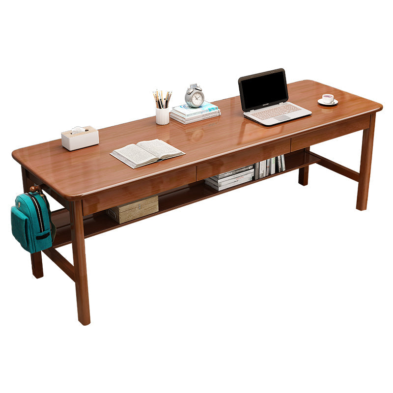 Modern 3 Drawers Writing Desk Rectangle 23.62" Wide Office Desk with 1 Shelf 63"L x 23.6"W x 29.5"H Walnut Clearhalo 'furn' 'furn_office_desk' 'Furniture' 'Office Desks' 'Office Furniture' 'office_desk' 7369331