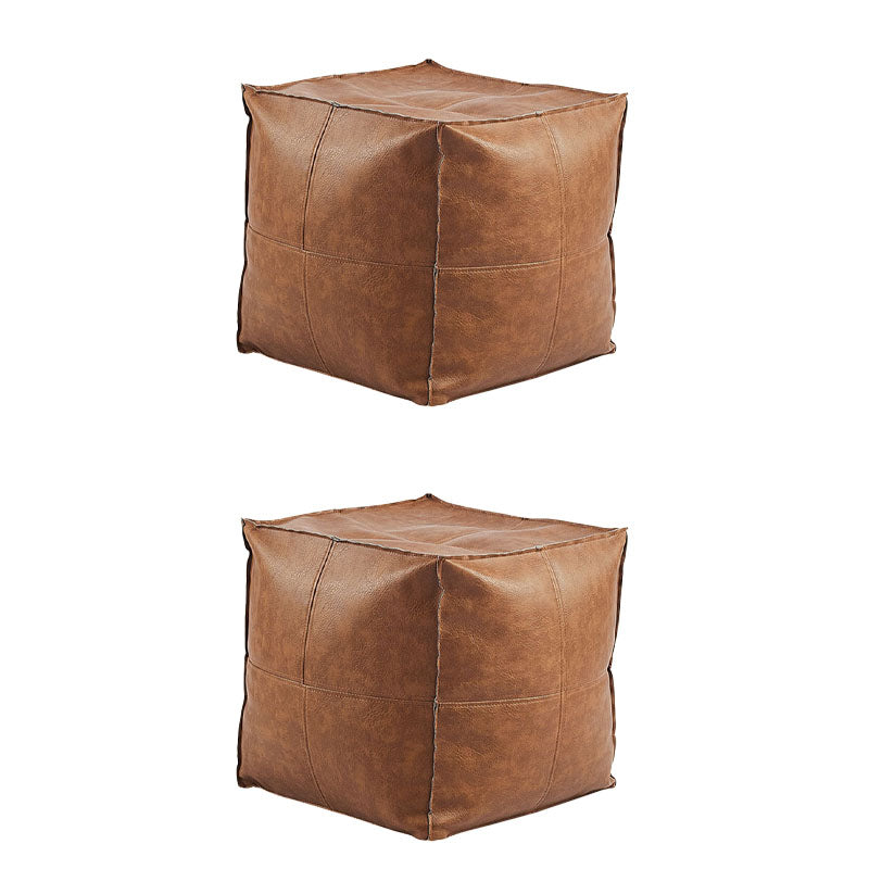 Modern Orange Pure Color Pouf PU Leather Water Resistant Pouf Brown 2 Piece Set Clearhalo 'furn' 'furn_ottomans_poufs' 'Furniture' 'Living Room Furniture' 'Ottomans & Poufs' 'ottomans_poufs' 7369586