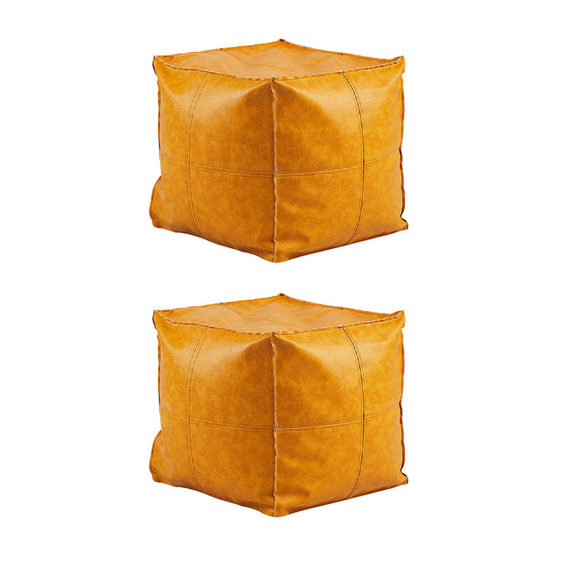 Modern Orange Pure Color Pouf PU Leather Water Resistant Pouf Yellow 2 Piece Set Clearhalo 'furn' 'furn_ottomans_poufs' 'Furniture' 'Living Room Furniture' 'Ottomans & Poufs' 'ottomans_poufs' 7369588