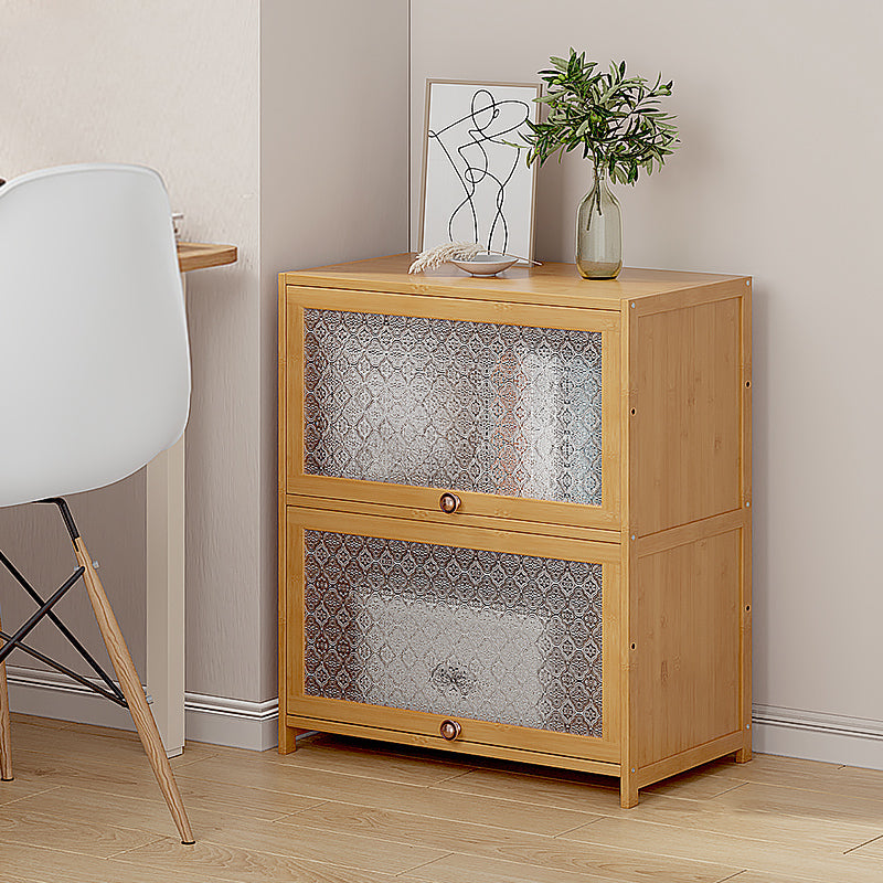 Contemporary Wood Accent Cabinet Rectangle Storage Cabinet with Glass Top