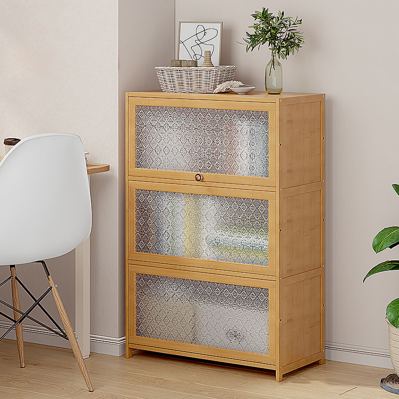 Contemporary Wood Accent Cabinet Rectangle Storage Cabinet with Glass Top