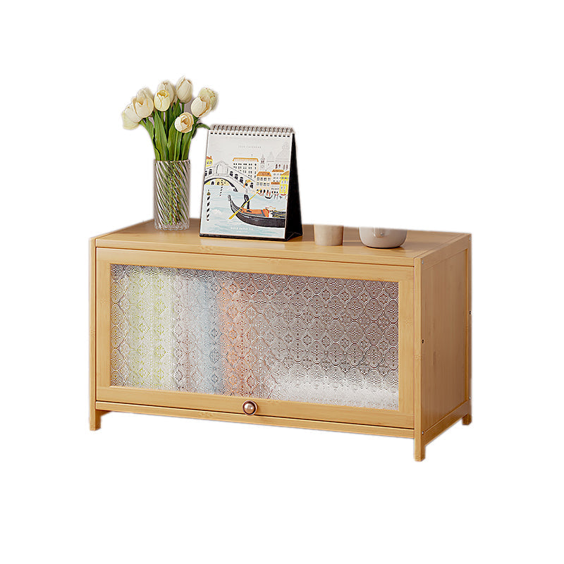 Contemporary Wood Accent Cabinet Rectangle Storage Cabinet with Glass Top