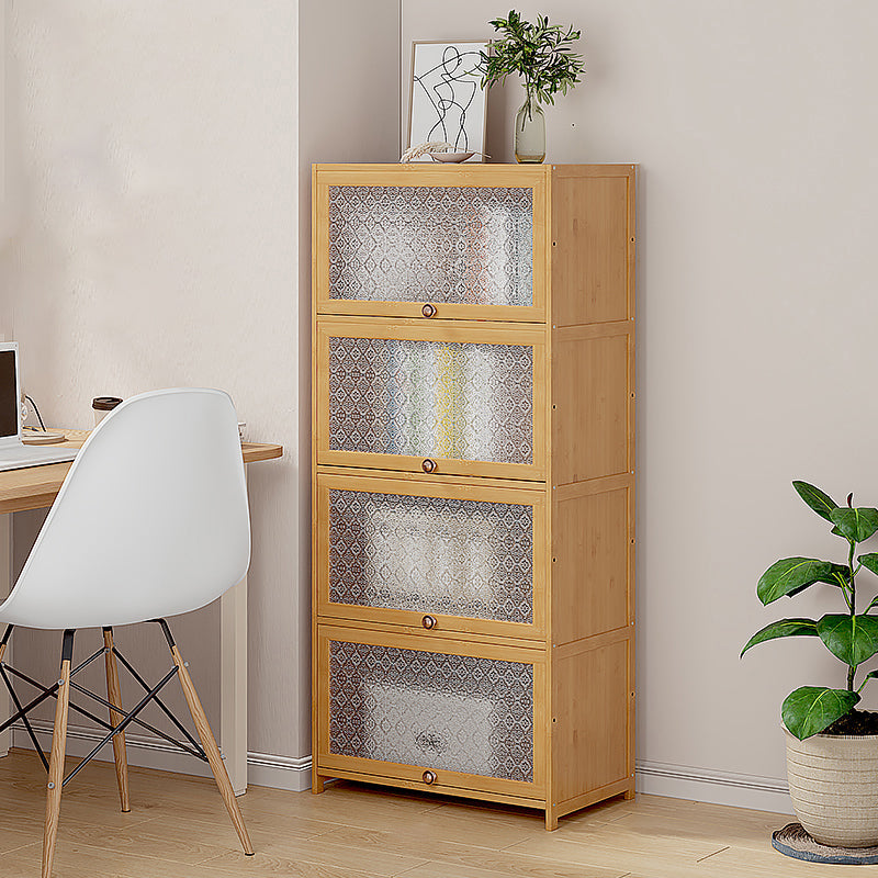 Contemporary Wood Accent Cabinet Rectangle Storage Cabinet with Glass Top