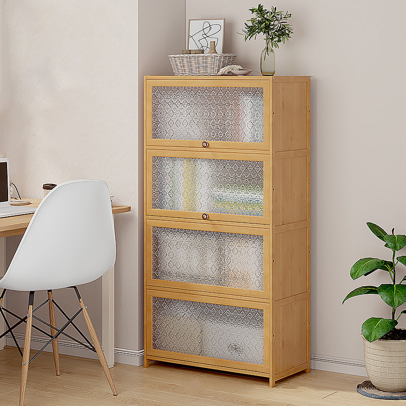 Contemporary Wood Accent Cabinet Rectangle Storage Cabinet with Glass Top