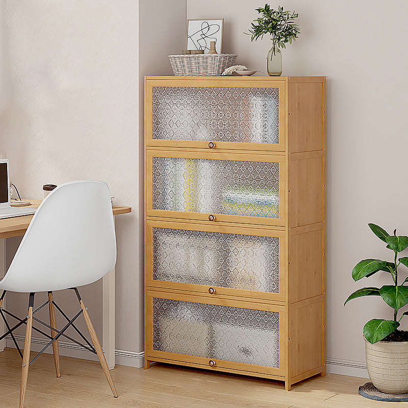 Contemporary Wood Accent Cabinet Rectangle Storage Cabinet with Glass Top