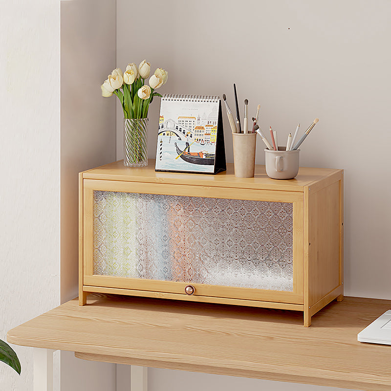 Contemporary Wood Accent Cabinet Rectangle Storage Cabinet with Glass Top