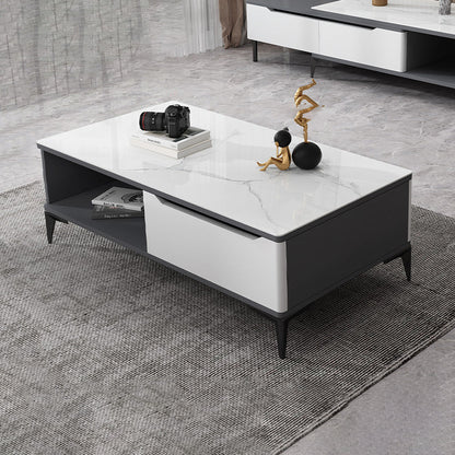 Stone 4 Legs Cocktail Table Rectangle Single Coffee Table with Drawer 2 Clearhalo 'Coffee & Accent Tables' 'Coffee Tables' 'coffee_tables' 'furn' 'furn_coffee_tables' 'Furniture' 'Living Room Furniture' 7370642
