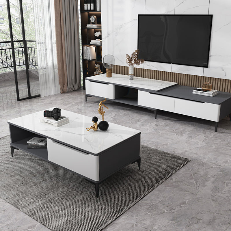 Stone 4 Legs Cocktail Table Rectangle Single Coffee Table with Drawer Clearhalo 'Coffee & Accent Tables' 'Coffee Tables' 'coffee_tables' 'furn' 'furn_coffee_tables' 'Furniture' 'Living Room Furniture' 7370643