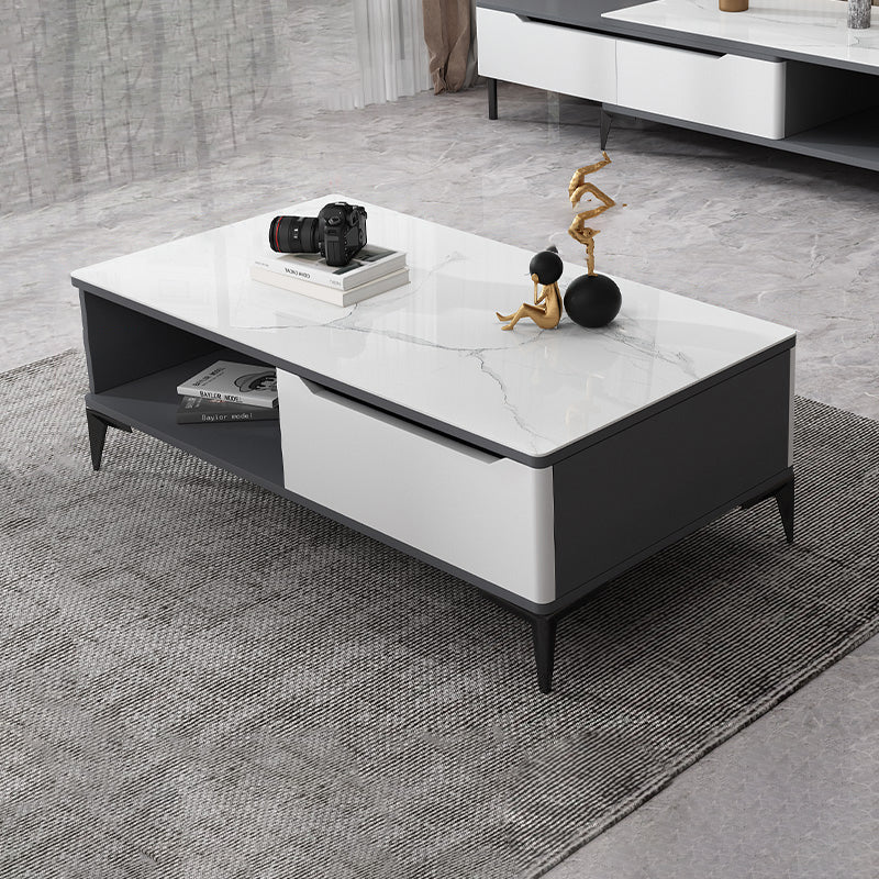 Stone 4 Legs Cocktail Table Rectangle Single Coffee Table with Drawer Clearhalo 'Coffee & Accent Tables' 'Coffee Tables' 'coffee_tables' 'furn' 'furn_coffee_tables' 'Furniture' 'Living Room Furniture' 7370644