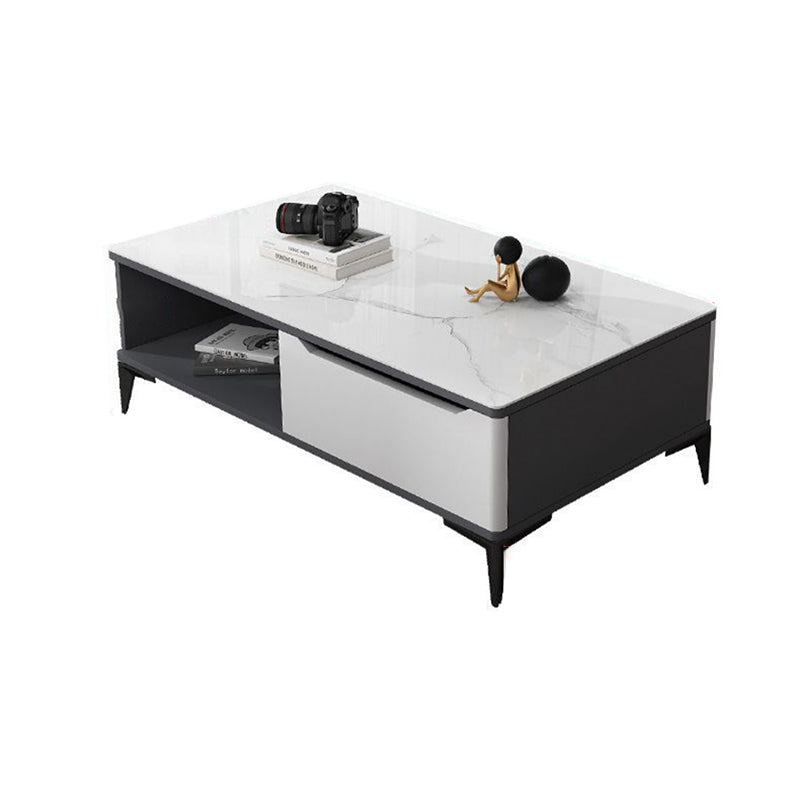 Stone 4 Legs Cocktail Table Rectangle Single Coffee Table with Drawer Clearhalo 'Coffee & Accent Tables' 'Coffee Tables' 'coffee_tables' 'furn' 'furn_coffee_tables' 'Furniture' 'Living Room Furniture' 7370646