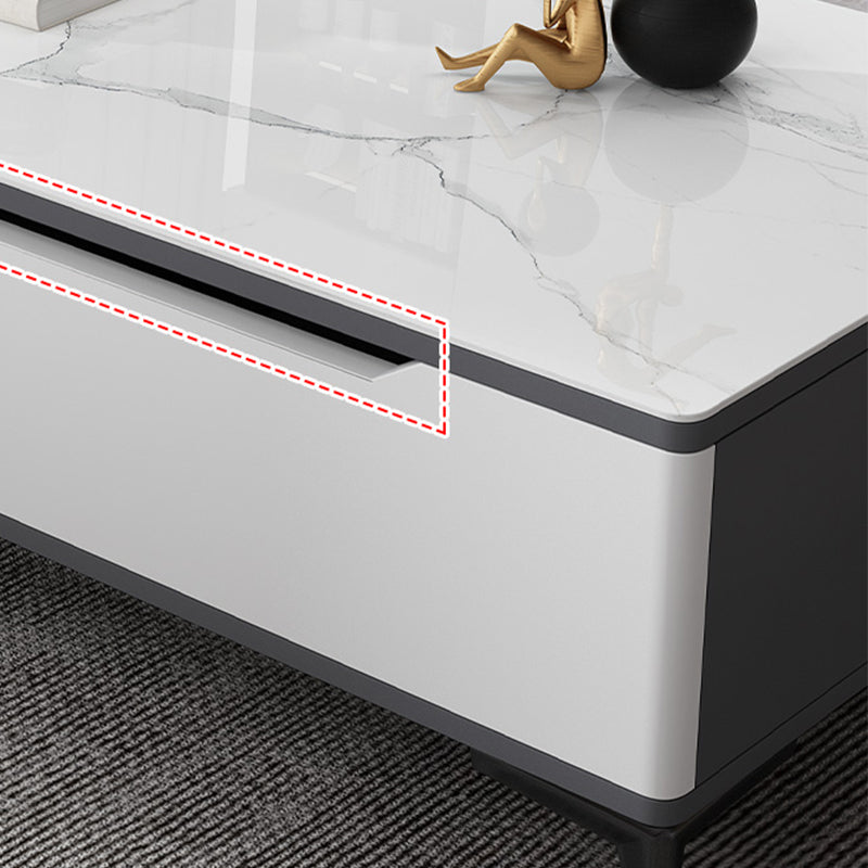 Stone 4 Legs Cocktail Table Rectangle Single Coffee Table with Drawer Clearhalo 'Coffee & Accent Tables' 'Coffee Tables' 'coffee_tables' 'furn' 'furn_coffee_tables' 'Furniture' 'Living Room Furniture' 7370650