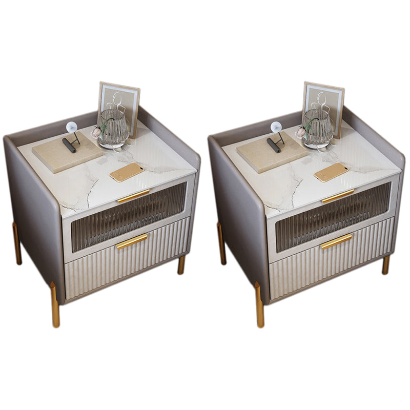 Classic Glam Bed Nightstand Stone Accent Table Nightstand with Drawers Grey 2 Piece Set Clearhalo 'Bedroom Furniture' 'furn' 'furn_night_stand' 'Furniture' 'night_stand' 'Nightstands' 7371084