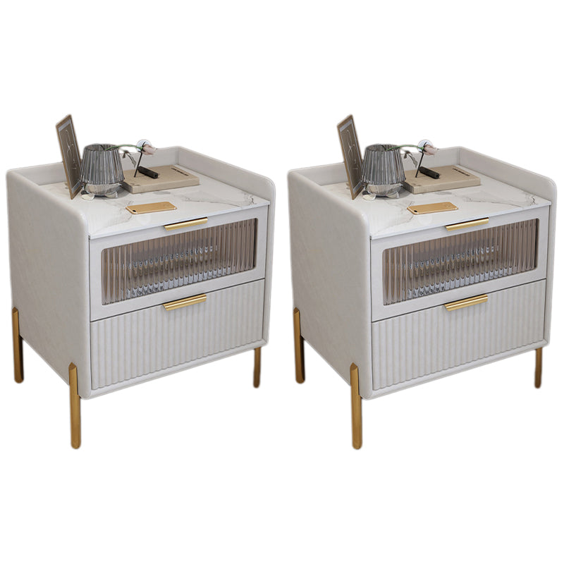 Classic Glam Bed Nightstand Stone Accent Table Nightstand with Drawers White 2 Piece Set Clearhalo 'Bedroom Furniture' 'furn' 'furn_night_stand' 'Furniture' 'night_stand' 'Nightstands' 7371085