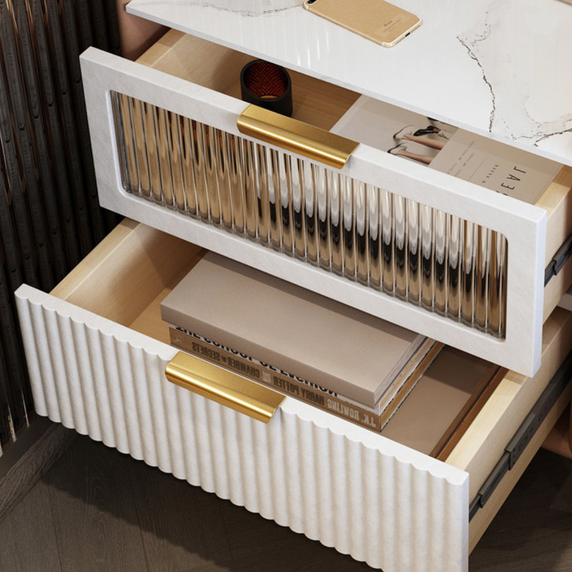 Classic Glam Bed Nightstand Stone Accent Table Nightstand with Drawers Clearhalo 'Bedroom Furniture' 'furn' 'furn_night_stand' 'Furniture' 'night_stand' 'Nightstands' 7371086