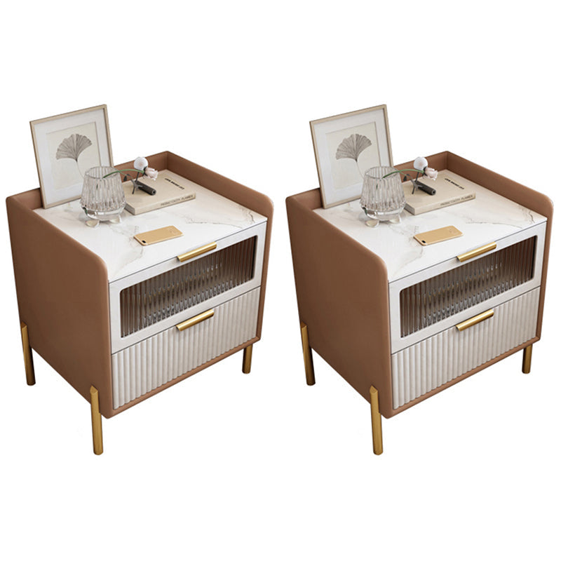 Classic Glam Bed Nightstand Stone Accent Table Nightstand with Drawers Orange 2 Piece Set Clearhalo 'Bedroom Furniture' 'furn' 'furn_night_stand' 'Furniture' 'night_stand' 'Nightstands' 7371089