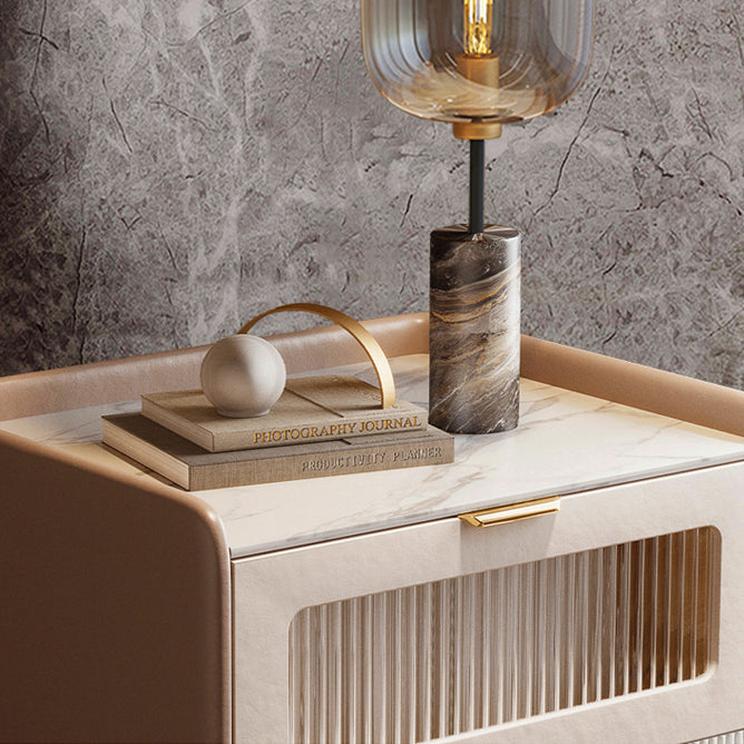 Classic Glam Bed Nightstand Stone Accent Table Nightstand with Drawers Clearhalo 'Bedroom Furniture' 'furn' 'furn_night_stand' 'Furniture' 'night_stand' 'Nightstands' 7371091