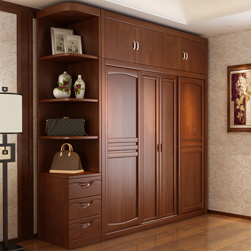 Rubber Wood Frame Wardrobe Freestanding Wardrobe Armoire with Shelves and Clothes Rail Clearhalo 'Armoires & Wardrobes' 'armoires_wardrobes' 'Bedroom Furniture' 'furn' 'furn_armoires_wardrobes' 'Furniture' 7371925