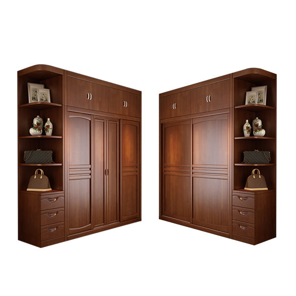 Rubber Wood Frame Wardrobe Freestanding Wardrobe Armoire with Shelves and Clothes Rail Clearhalo 'Armoires & Wardrobes' 'armoires_wardrobes' 'Bedroom Furniture' 'furn' 'furn_armoires_wardrobes' 'Furniture' 7371934