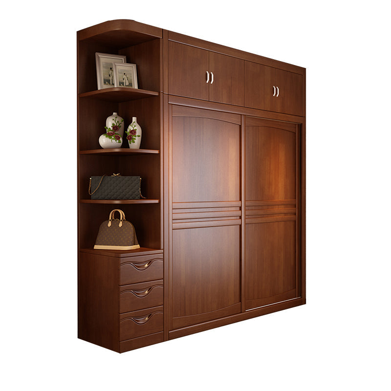 Rubber Wood Frame Wardrobe Freestanding Wardrobe Armoire with Shelves and Clothes Rail Armoire & Side Cabinet & Top Cabinet 55"L x 24"W x 83"H Clearhalo 'Armoires & Wardrobes' 'armoires_wardrobes' 'Bedroom Furniture' 'furn' 'furn_armoires_wardrobes' 'Furniture' 7371935