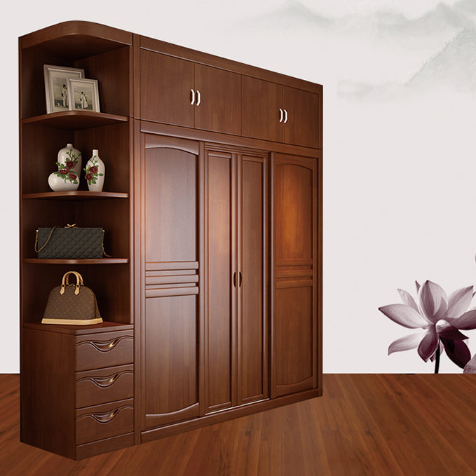 Rubber Wood Frame Wardrobe Freestanding Wardrobe Armoire with Shelves and Clothes Rail Clearhalo 'Armoires & Wardrobes' 'armoires_wardrobes' 'Bedroom Furniture' 'furn' 'furn_armoires_wardrobes' 'Furniture' 7371937