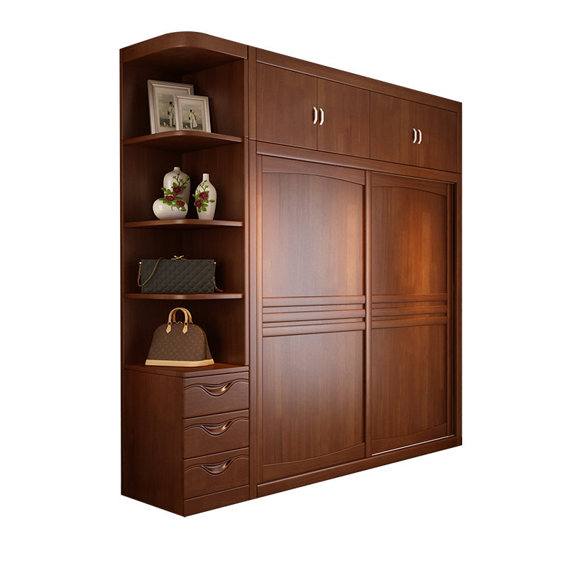 Rubber Wood Frame Wardrobe Freestanding Wardrobe Armoire with Shelves and Clothes Rail Armoire & Side Cabinet & Top Cabinet 63"L x 24"W x 83"H Clearhalo 'Armoires & Wardrobes' 'armoires_wardrobes' 'Bedroom Furniture' 'furn' 'furn_armoires_wardrobes' 'Furniture' 7371938