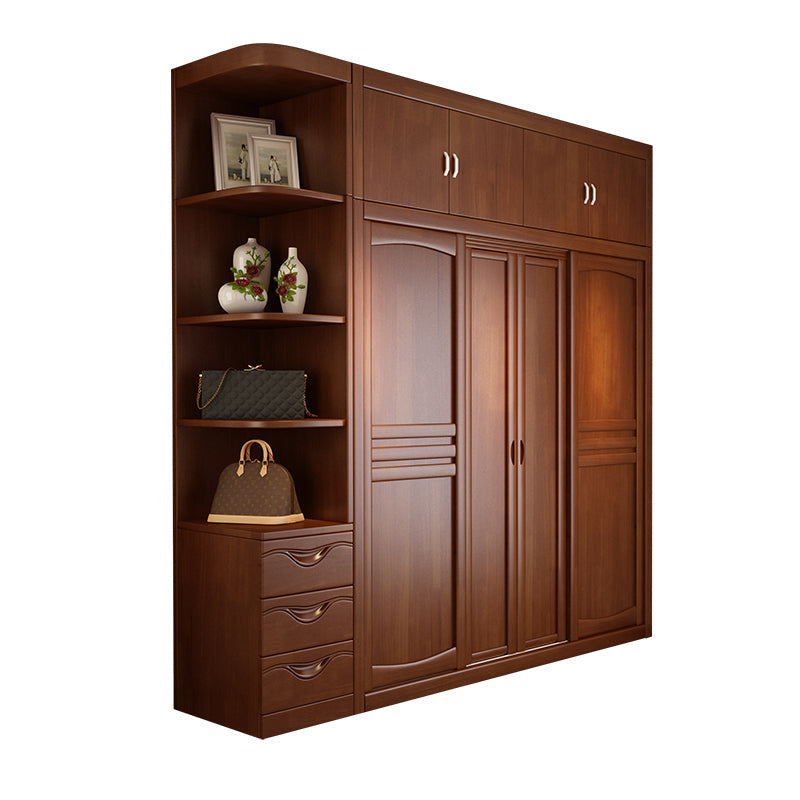 Rubber Wood Frame Wardrobe Freestanding Wardrobe Armoire with Shelves and Clothes Rail Armoire & Side Cabinet & Top Cabinet 79"L x 24"W x 83"H Clearhalo 'Armoires & Wardrobes' 'armoires_wardrobes' 'Bedroom Furniture' 'furn' 'furn_armoires_wardrobes' 'Furniture' 7371939